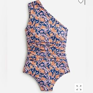 J. Crew Ruched one-shoulder one-piece in painted block print size 16